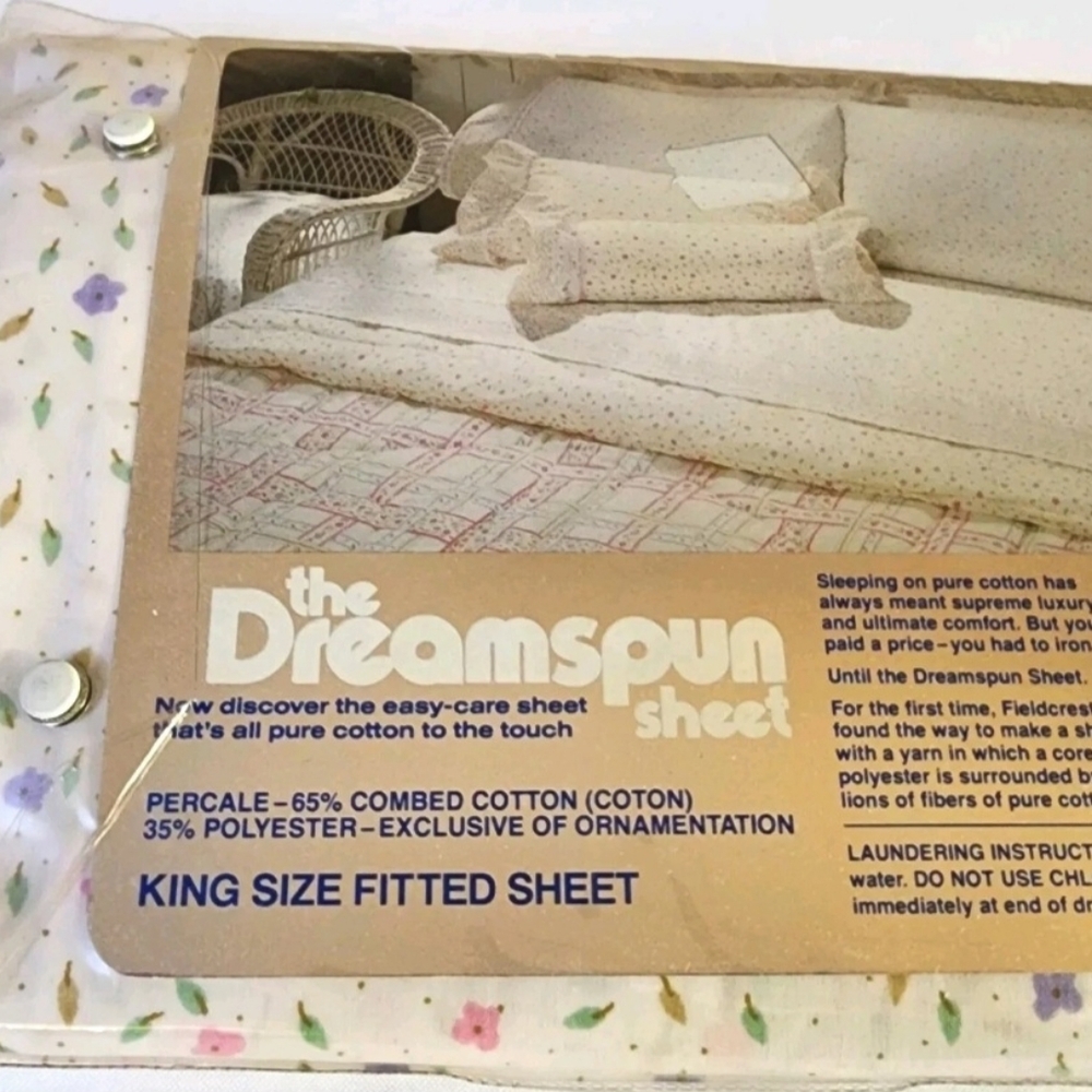 Vintage Fieldcrest Fine Combed Percale Floral King Size Fitted Sheet Flowers - Picture 7 of 8